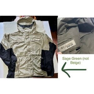 Columbia PFG Omni-Tech Fishing Jacket Mens XL Sage Green Black Waterproof Hooded